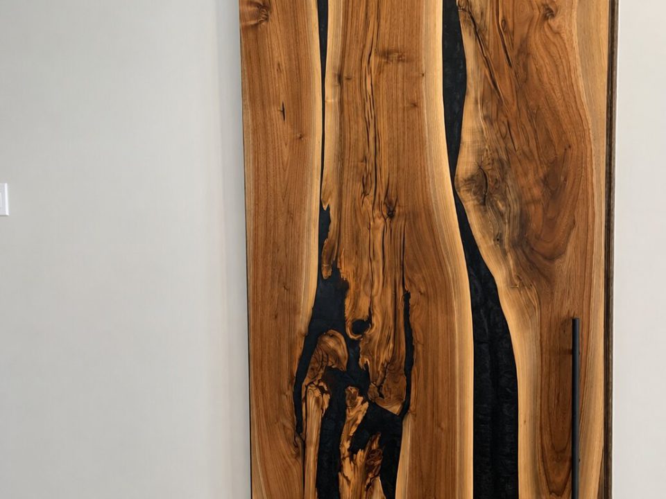 Black walnut and epoxy interior sliding barn door