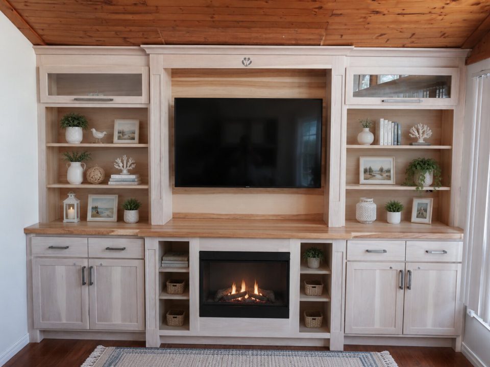 Custom built-in media wall cabinetry with fireplace surround