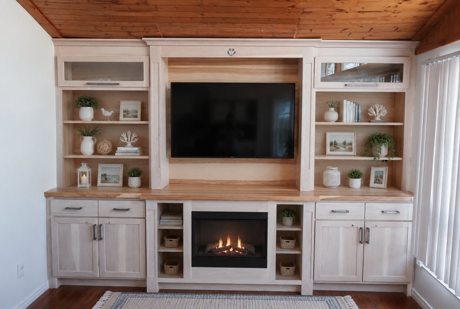 Custom built-in media wall cabinetry with fireplace surround