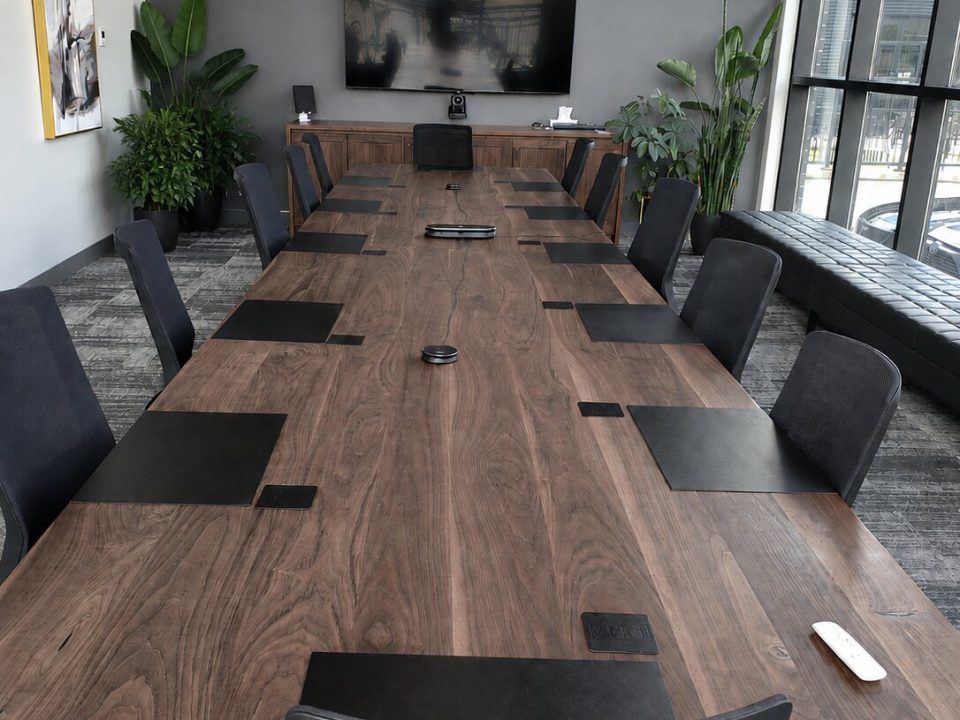 Steamed black walnut conference table in a boardroom