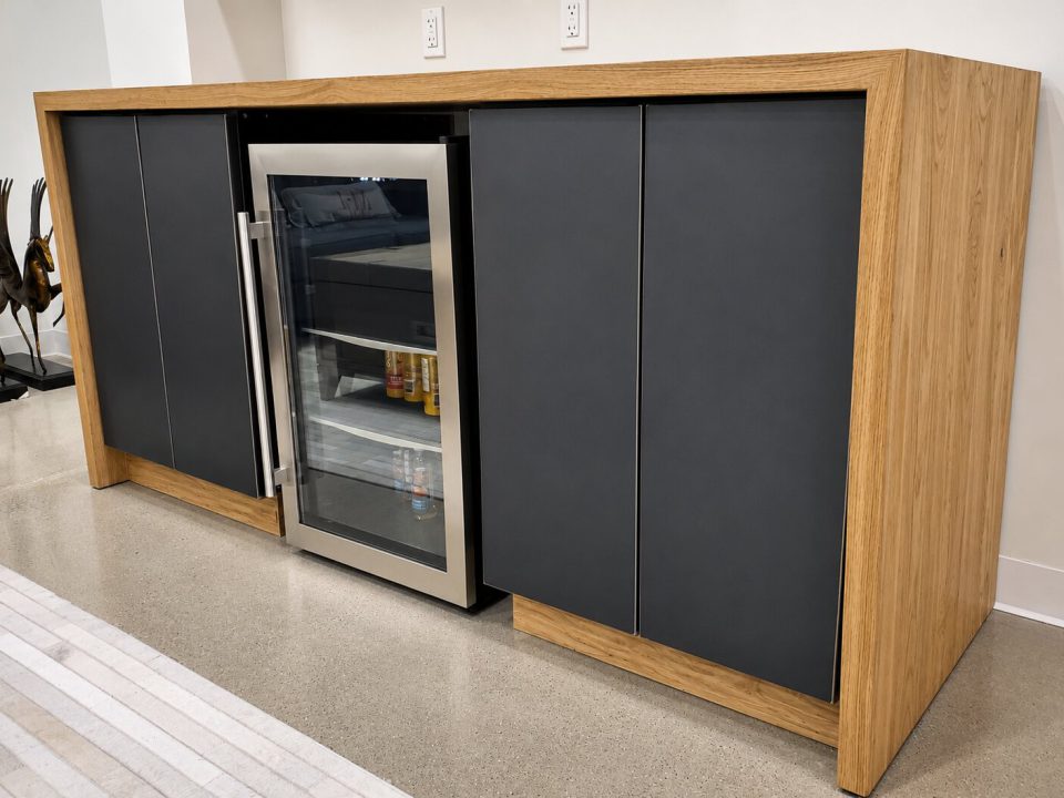 White ash and steel drink station