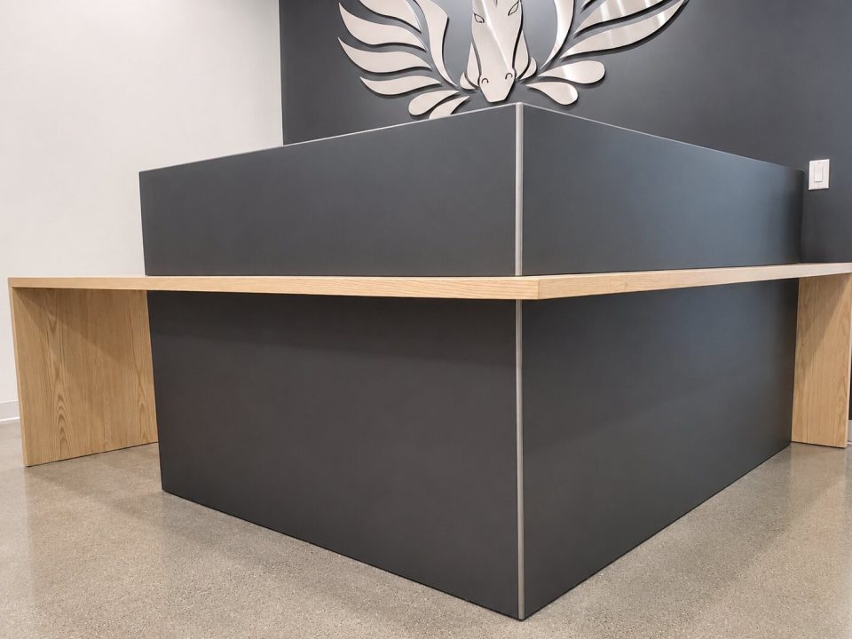 White ash and steel reception desk