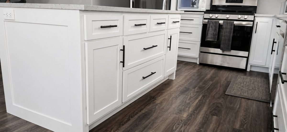 White painted shaker kitchen island